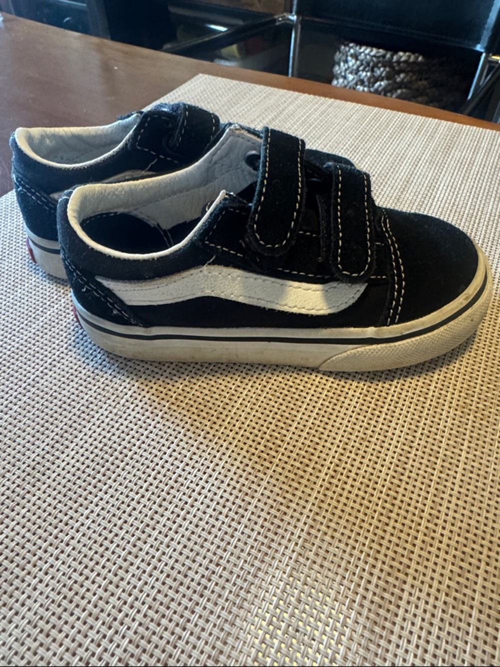 Vans Toddler Black and White Velcro Old Skool Sneakers